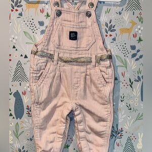 Oshkosh Baby B’Gosh Pink Hickory Railroad Stripe Stretch Overalls w Gold Belt 6M